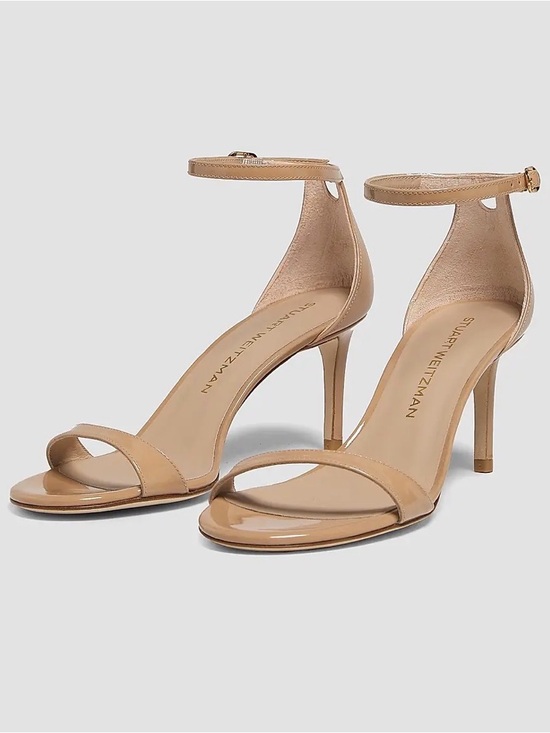 Stuart Weitzman Shoes - Stuart Weitzman Beige Patent Ankle-Strap Stilettos